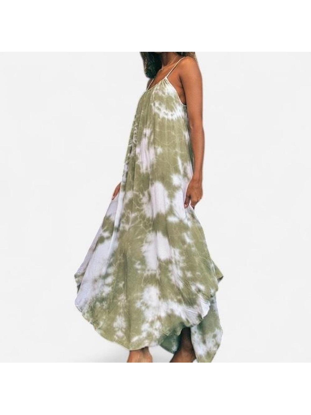 American Eagle Outfitters Olive and White Tie-Dye Maxi Dress